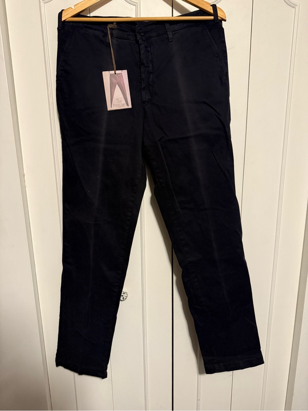 Men's Dark Navy Chino Pants - Tailored Flat Front